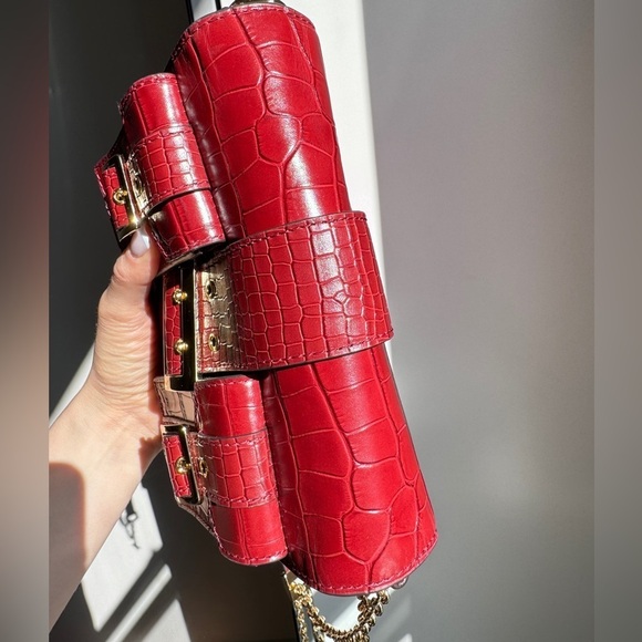 Michael Kors Embossed Gold Chain Leather Bag in Burgundy - Picture 11 of 17